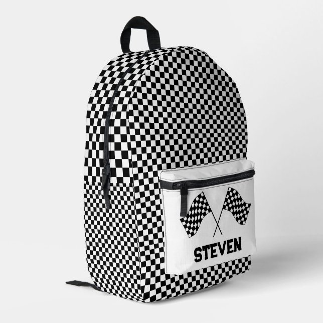 Checkered Racing Flags Personalized  Printed Backpack (Back Corner Left)