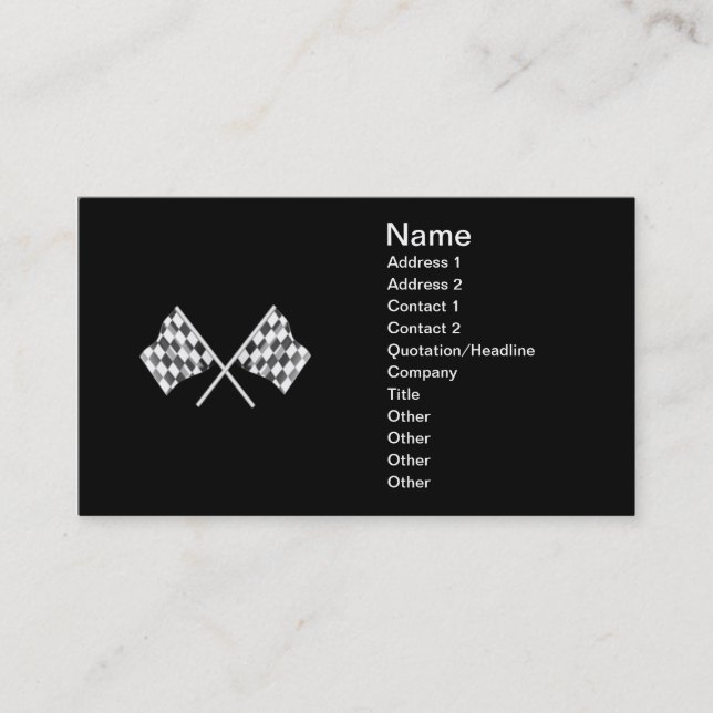 checkered racing flags with a black background business card (Front)