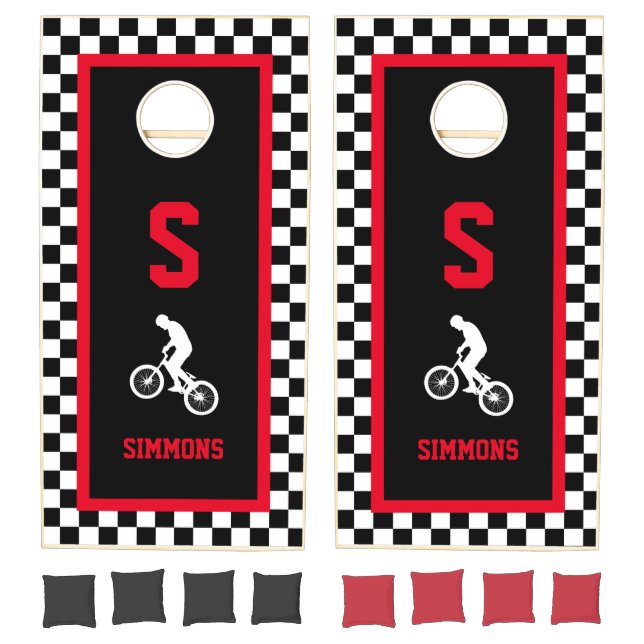 Checkered Racing Square BMX Monogram Cornhole Set (Set)
