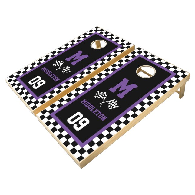 Checkered Racing Square Design Cornhole Set (Angled)