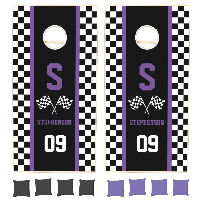 Checkered Racing Stripe Design Cornhole Set (Set)
