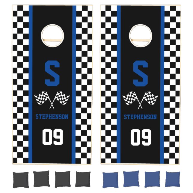 Checkered Racing Stripe Design Cornhole Set (Set)