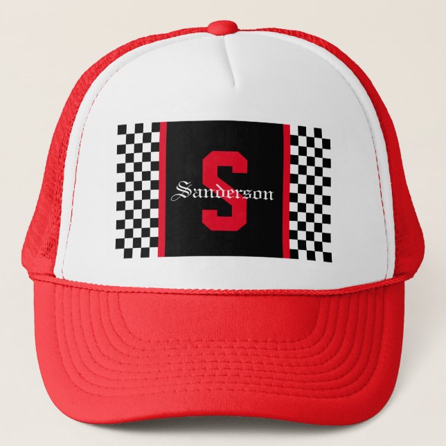 Checkered Racing Stripe Trucker Hat (Front)