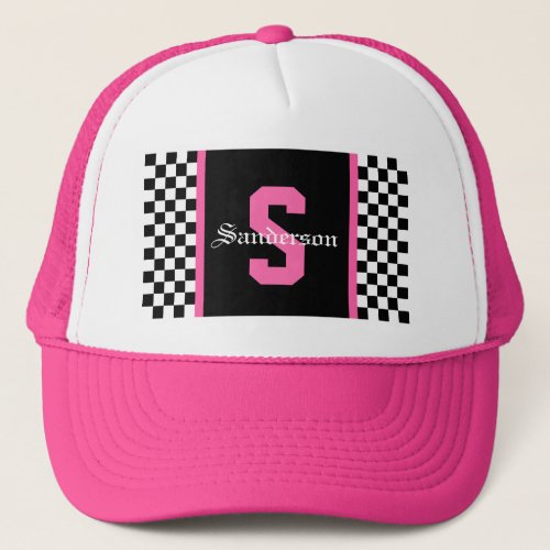Checkered Racing Stripe Trucker Hat