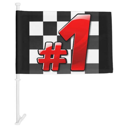 Checkered Racing Team or Sports Number 1 on Black Car Flag