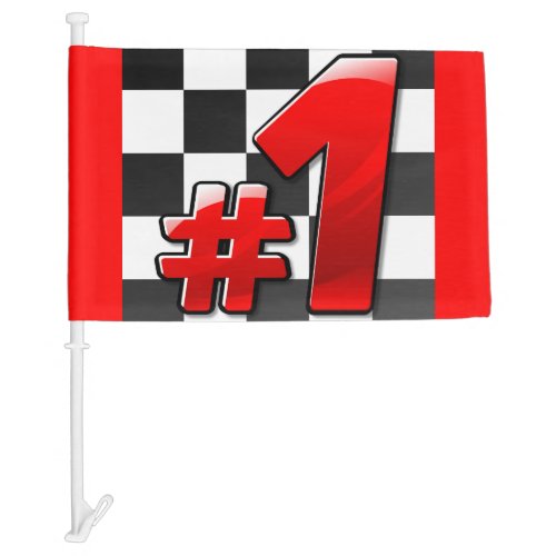 Checkered Racing Team or Sports Number 1 on Red Car Flag