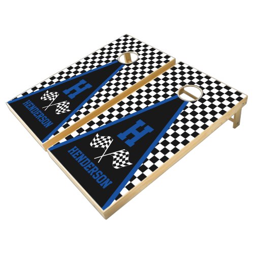 Checkered Racing Triangle Design Cornhole Set