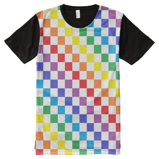 Checkered Rainbow All-Over-Print T-Shirt (Front)
