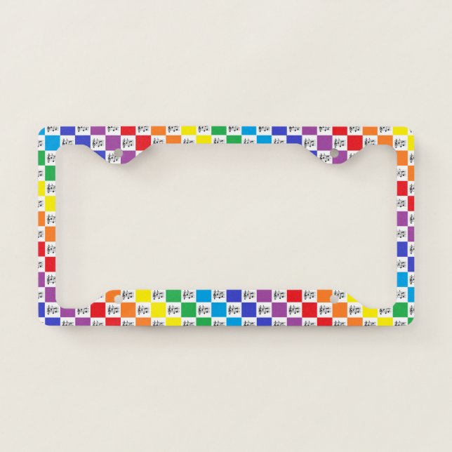 Checkered Rainbow and Musical Notes License Plate Frame (Front)
