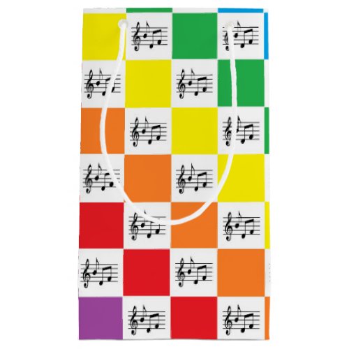Checkered Rainbow and Musical Notes Small Gift Bag