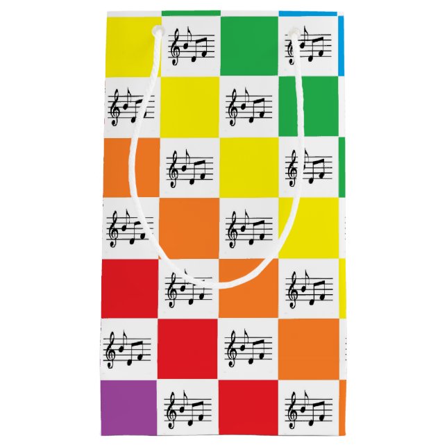 Checkered Rainbow and Musical Notes Small Gift Bag (Front)