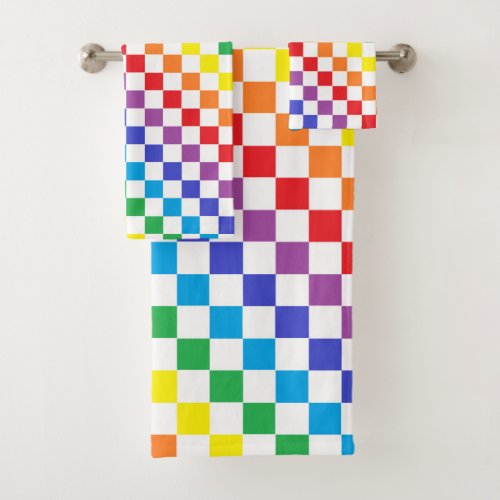 Checkered Rainbow Bath Towel Set