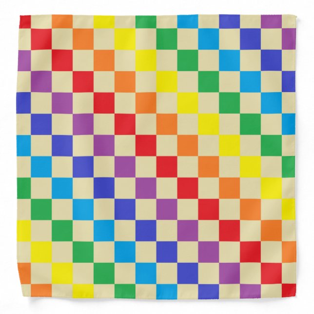 Checkered Rainbow Beige Bandana (Front)