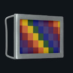 Checkered Rainbow Belt Buckle<br><div class="desc">Celebrate your Pride, support, or love of color with this cool checkered rainbow pattern. Each row of rainbow colored squares shifts one square to the right to create a colorful checkered pattern. The squares of red, orange, yellow, green, blue, indigo, and violet form a sequence of diagonal stepped stripes. Digitally...</div>