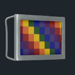 Checkered Rainbow Belt Buckle<br><div class="desc">Celebrate your Pride, support, or love of color with this cool checkered rainbow pattern. Each row of rainbow colored squares shifts one square to the right to create a colorful checkered pattern. The squares of red, orange, yellow, green, blue, indigo, and violet form a sequence of diagonal stepped stripes. Digitally...</div>