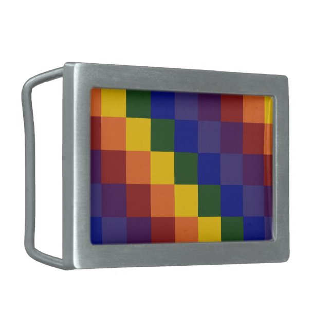 Checkered Rainbow Belt Buckle (Front Left)