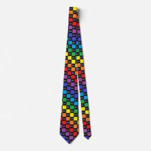 Checkered Rainbow Black and Musical Notes Neck Tie