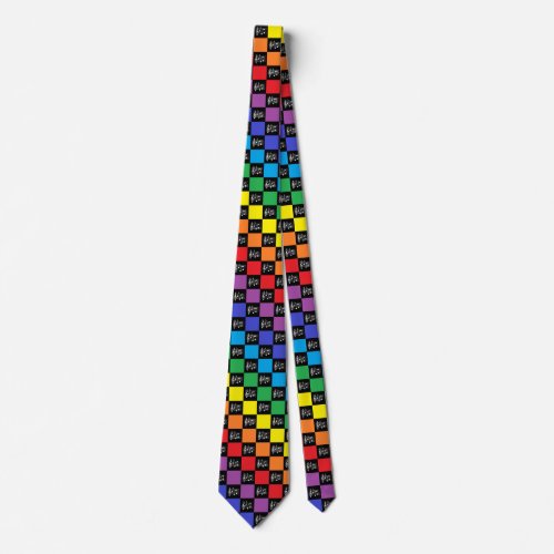 Checkered Rainbow Black and Musical Notes Neck Tie