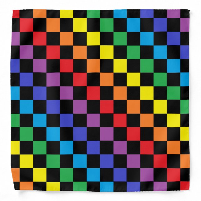 Checkered Rainbow Black Bandana (Front)