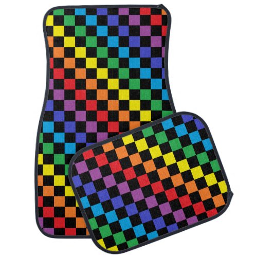 Checkered Rainbow Black Car Floor Mat