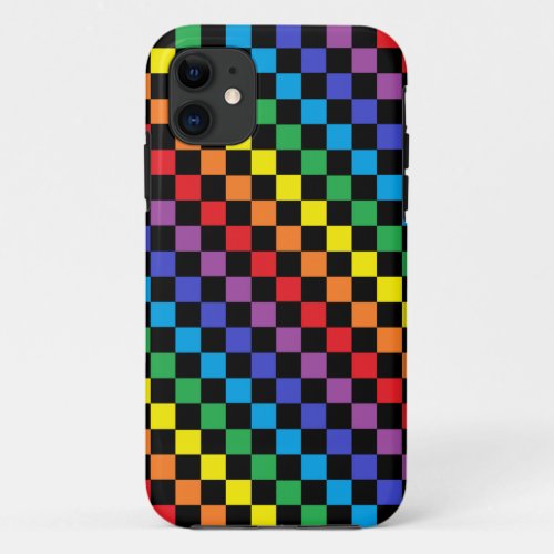 Checkered Rainbow Black iPhone 11 Case