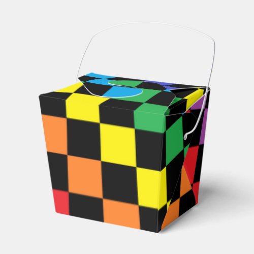 Checkered Rainbow Black Favor Boxes