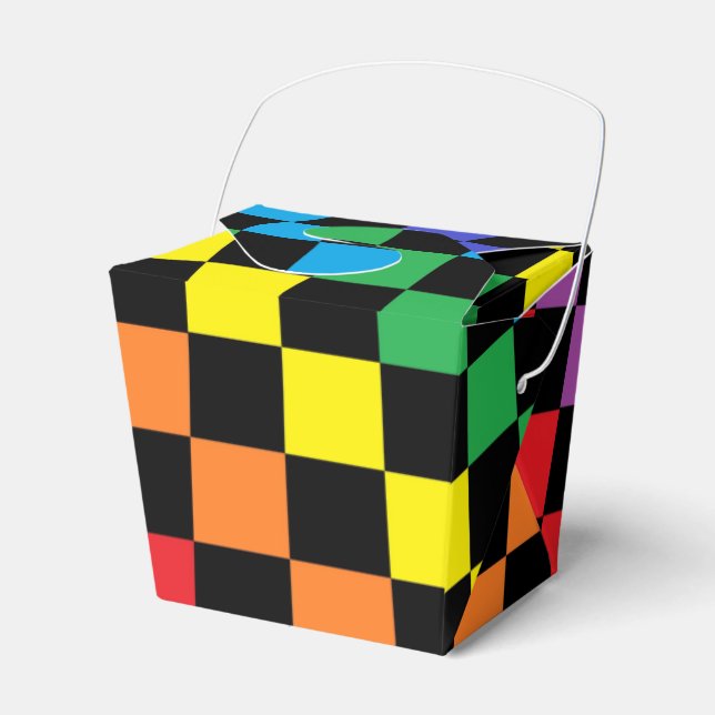 Checkered Rainbow Black Favor Boxes (Front Side)