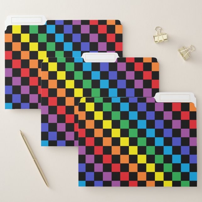 Checkered Rainbow Black File Folder (Set)