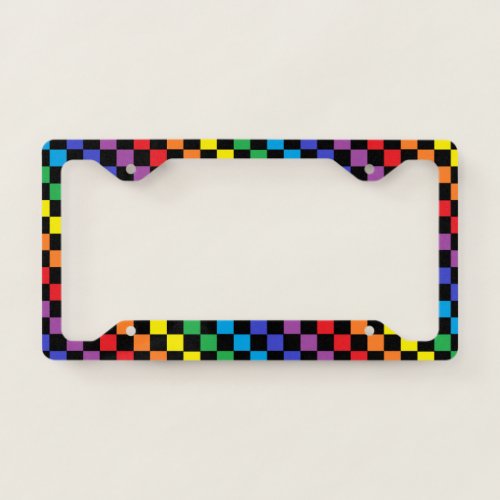 Checkered Rainbow Black License Plate Frame