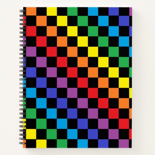 Checkered Rainbow Black Notebook