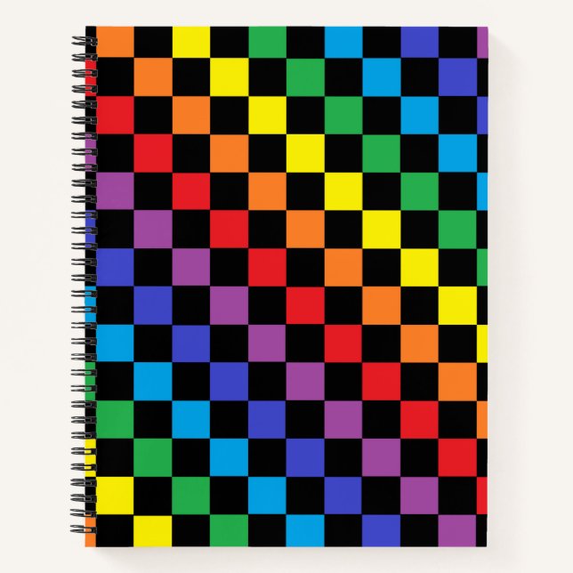 Checkered Rainbow Black Notebook (Front)