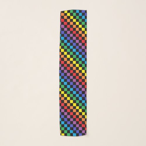 Checkered Rainbow Black Scarf