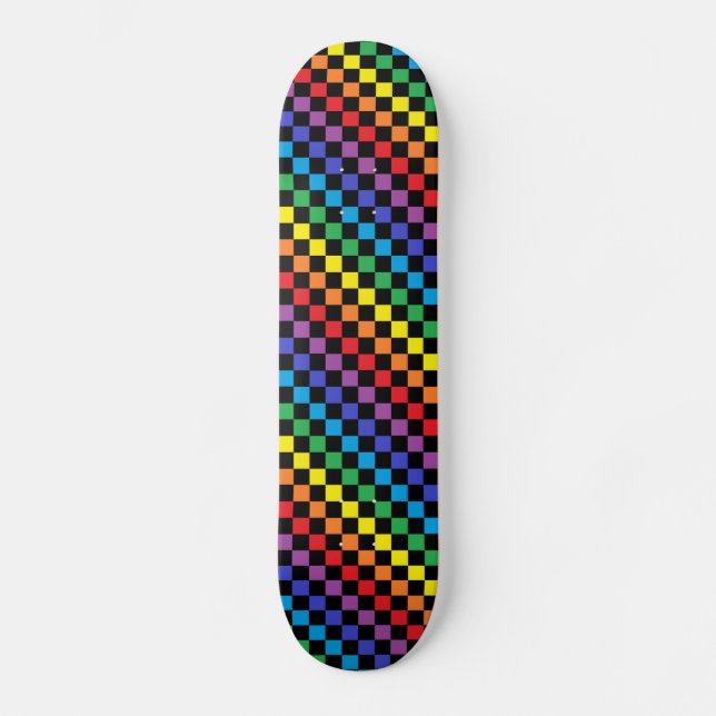 Checkered Rainbow Black Skateboard (Front)