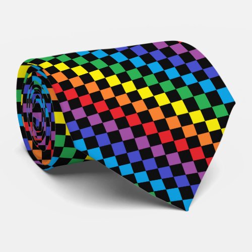 Checkered Rainbow Black Tie