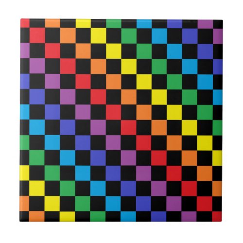 Checkered Rainbow Black Tile