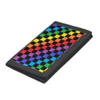 Checkered Rainbow Black Trifold Wallet | Zazzle