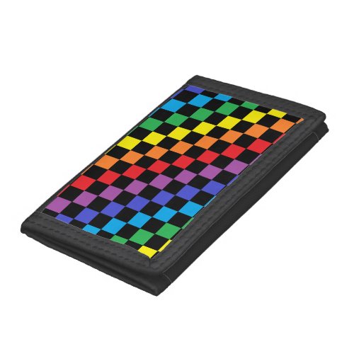 Checkered Rainbow Black Trifold Wallet