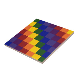 Checkered Rainbow Ceramic Tile