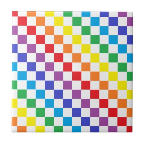 Checkered Rainbow Ceramic Tile