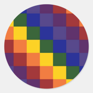 Checkered Rainbow Classic Round Sticker