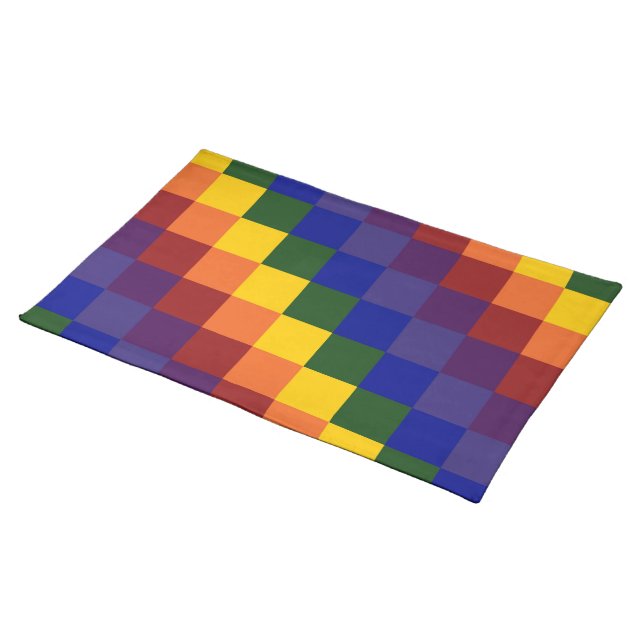 Checkered Rainbow Cloth Placemat (On Table)