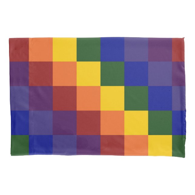 Checkered Rainbow Geometric Pattern Pillowcase (Front)