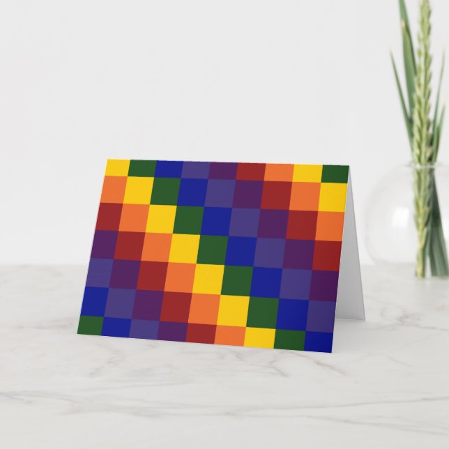 Checkered Rainbow Letterpress Thank You Card (Front)