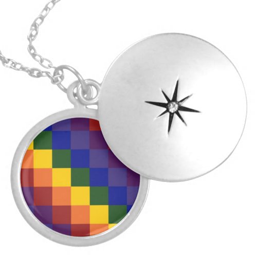 Checkered Rainbow Locket Necklace