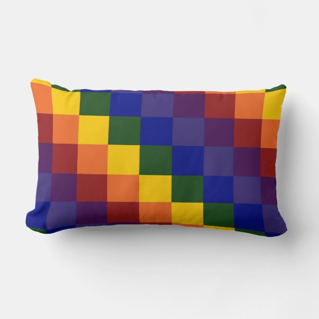Checkered Rainbow Lumbar Pillow (Front)