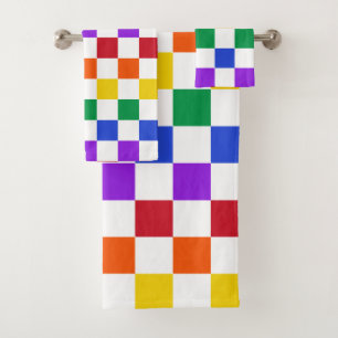 Checkered Rainbow Plaid Colorful Bath Towel Set