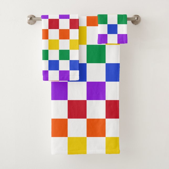 Checkered Rainbow Plaid Colorful Bath Towel Set (Insitu)