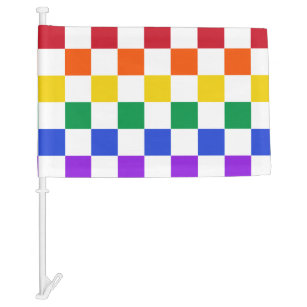 Checkered Rainbow Plaid Colorful Car Flag