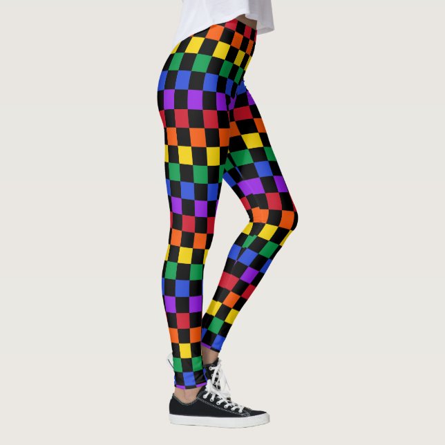 Checkered Rainbow Plaid Colorful Leggings (Right)