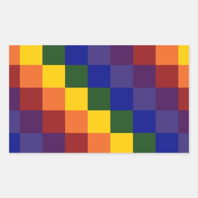 Checkered Rainbow Rectangular Sticker (Front)